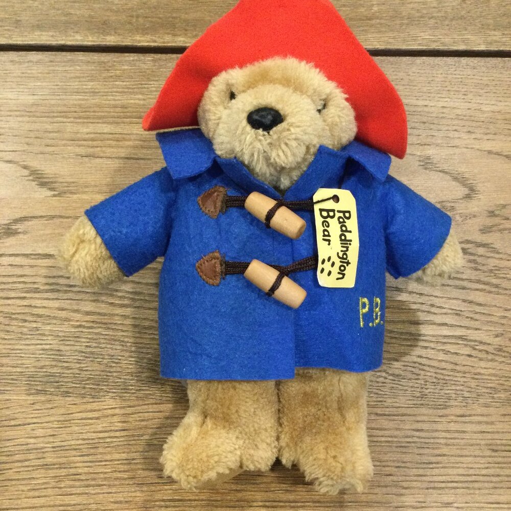 Paddington Bear plush toy, collectable teddy bear in a blue coat